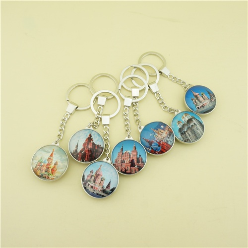 Double Sides Glass Key chains with Red Square Photo Printing