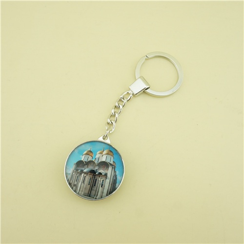 Double Sides Glass Key chains with Red Square Photo Printing