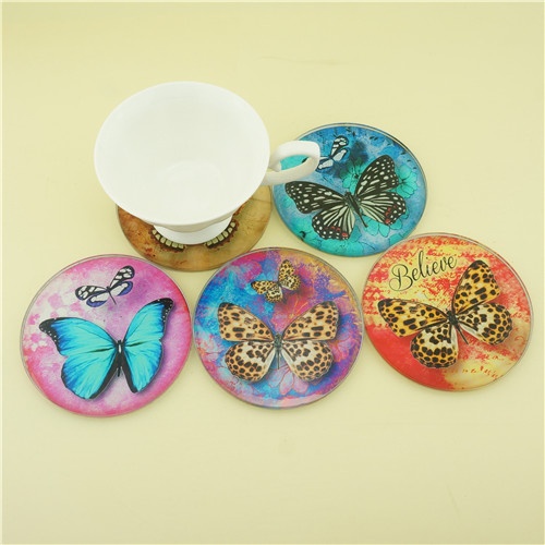 Round Butterfly Glass Coaster