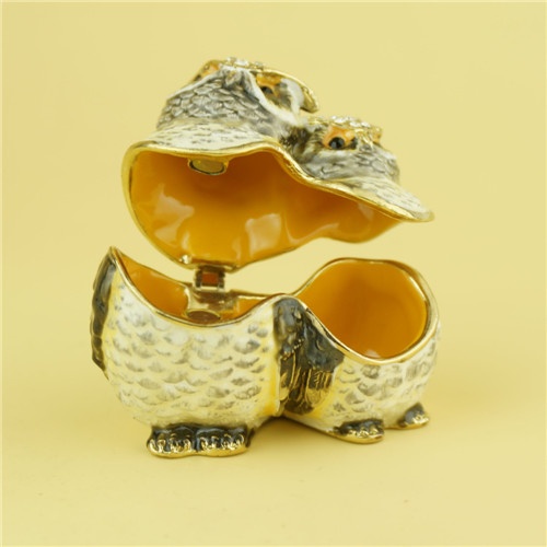 Pewter jewelry box / owl metal jewelry box