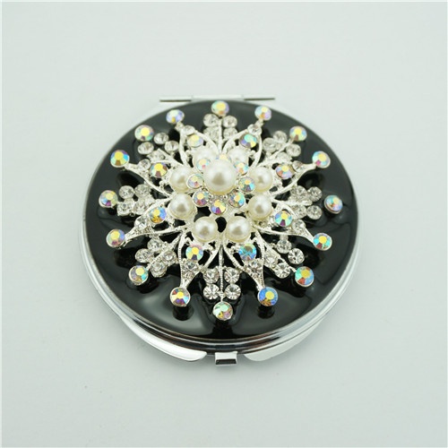 Silver Jewelled Compact Mirror/Vintage Cosmetic Compact