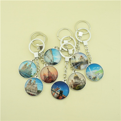 Single Side Glass Keychains with Printing Cathedral