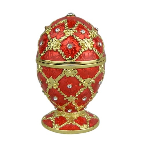 Red faberge egg jewelry box/Engraved trinket box