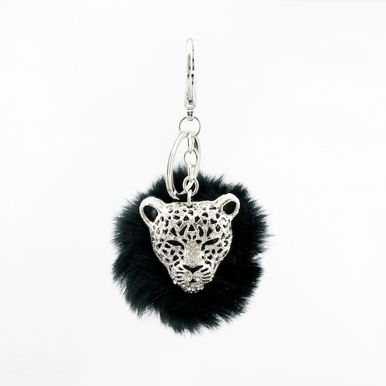 Fashion Leopard Charm Key Chains with Fluffy Ball