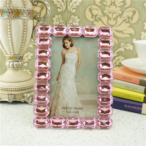 Metal photo frame / Pink crystals photo frame