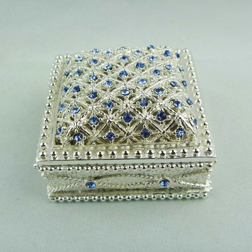 Crystal Trinket Box/Shiny Silver Plating