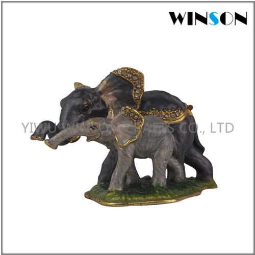 Pewter Jewelry Box / Crytals Mom And Baby Elephant Jewelry Box