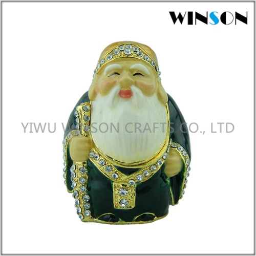 Pewter Jewelry Box / Jeweled Chinese God Trinket Box