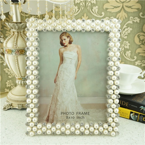 Metal photo frame/ elegant pearls wedding photo frame