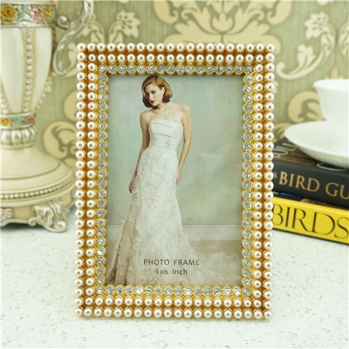 Metal photo frame/ elegant pearls wedding photo frame