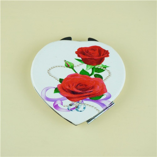 heart shaped PU compact mirror/rose compact mirror favor