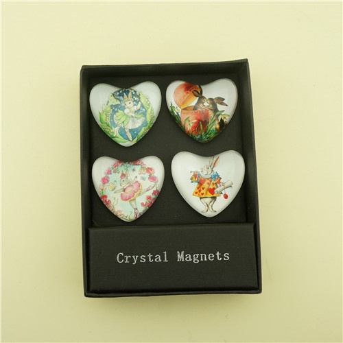 Cute Bunny Design/Set of 4 pcs Heart-shaped Glass Magnets For Fridge Door