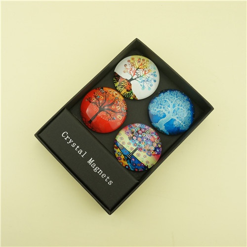 Holiday Gift Sets of 4 Crystal Fridge Magnets/Colorful Trees Pattern