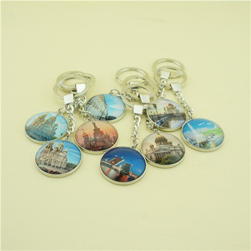 Single Side Glass Keychains with Printing Cathedral