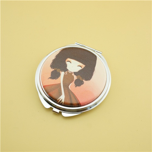 Round fashion pocket mirror/PU personalized compact mirror