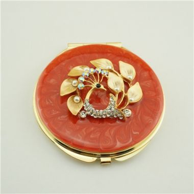 Peacock series crystal compact mirror/Folding makeup mirror