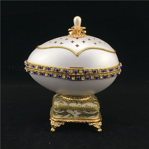 Real hand decorated carved etched goose egg music box