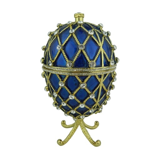 Blue faberge style egg shaped trinket box