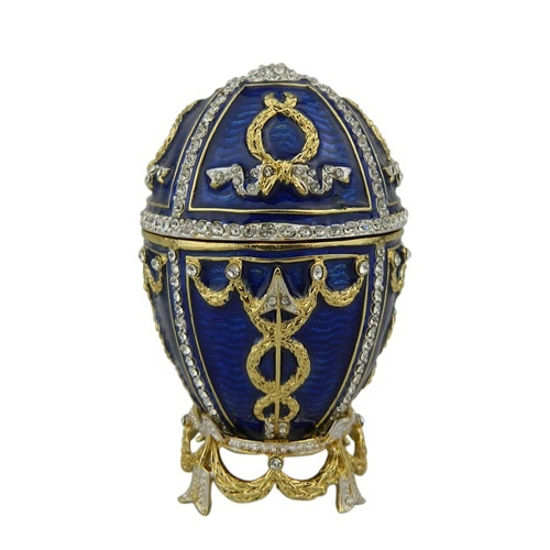 Hand- painted rich blue vintage style faberge egg