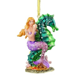 Mermaid Sitting on Seahorse Christmas Ornament