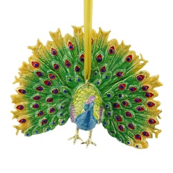 Enamel & Jeweled Peacock Holiday Ornament