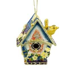 Enamel Bird House Holiday Ornament