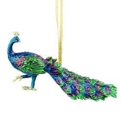 Enamel and Jeweled Peacock Christmas Ornament