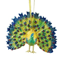 Enamel and Jeweled Peacock Christmas Ornament