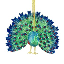 Enamel and Jeweled Peacock Christmas Ornament