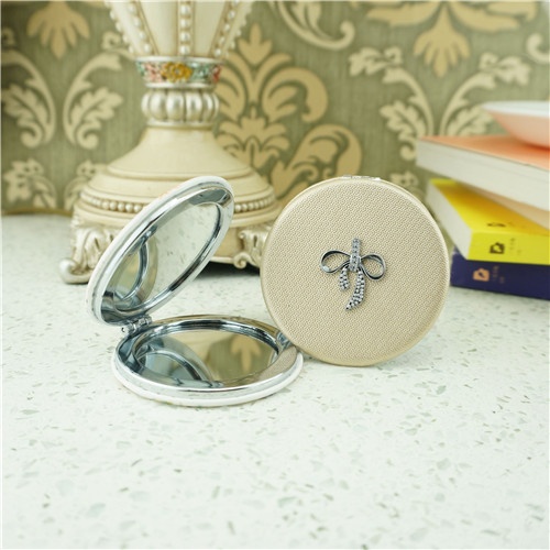 PU compact mirror/sweet bowknot leather compact mirror