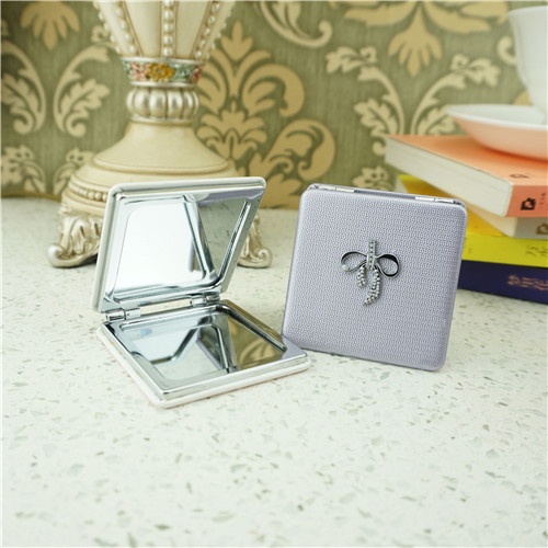 PU compact mirror/sweet bowknot leather compact mirror