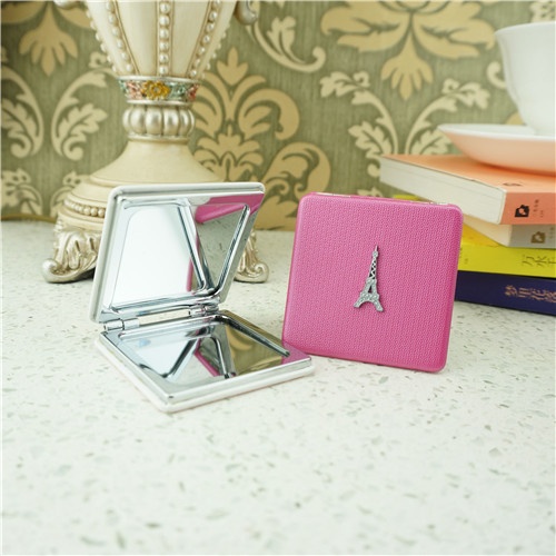 PU compact mirror/metal Eiffel Tower PU compact mirror