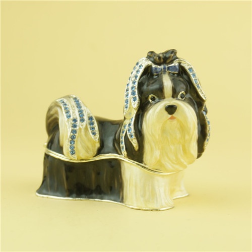 Pewter jewelry box / crystals lovely dog jewelry box