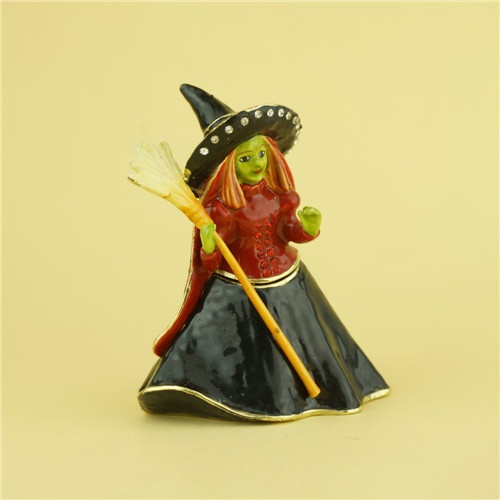 Pewter jewelry box / Witch figure pewter trinket box