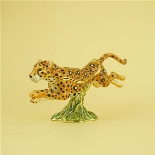 Pewter jewelry box / Leopard shape metal trinket box