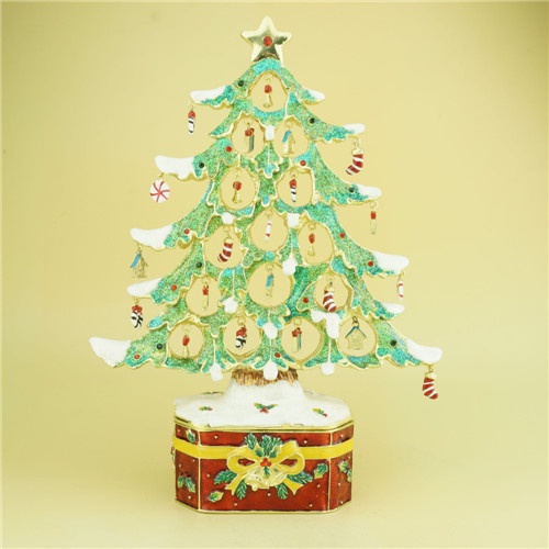 Metal trinket box / Pewter Christmas tree jewelry box