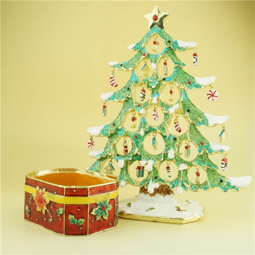 Metal trinket box / Pewter Christmas tree jewelry box