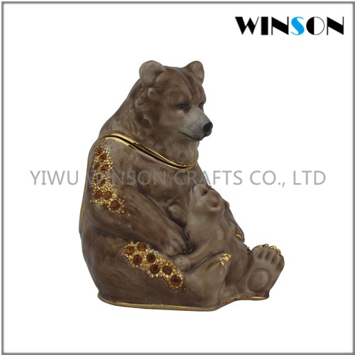 Pewter Jewelry Box / Crytals Mom And Baby Bear Jewelry Box