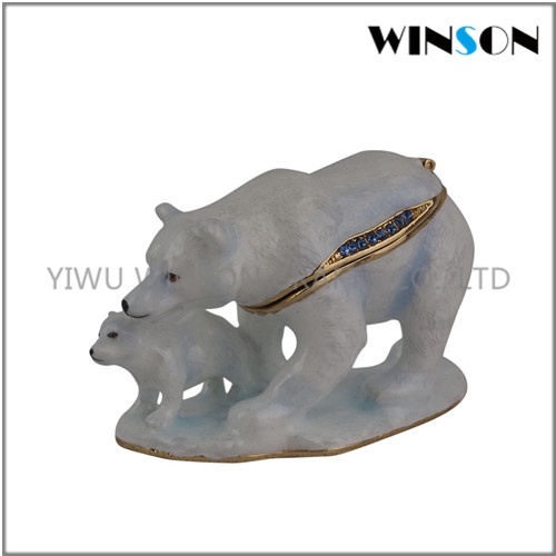 Pewter Jewelry Box / Crytals Mom And Baby Bear Jewelry Box