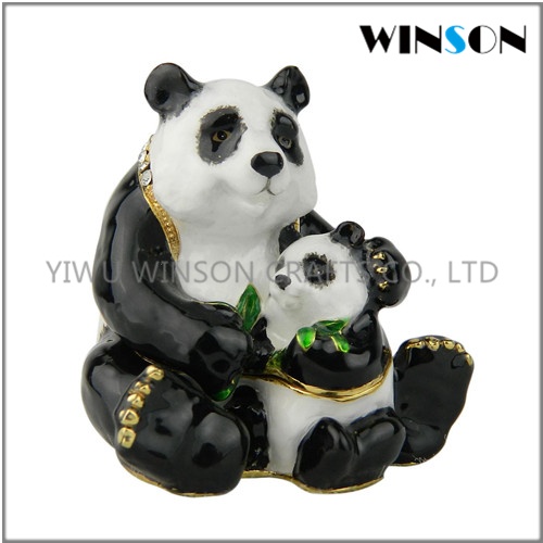 Pewter Jewelry Box / Crytals Mom And Baby Panda Jewelry Box