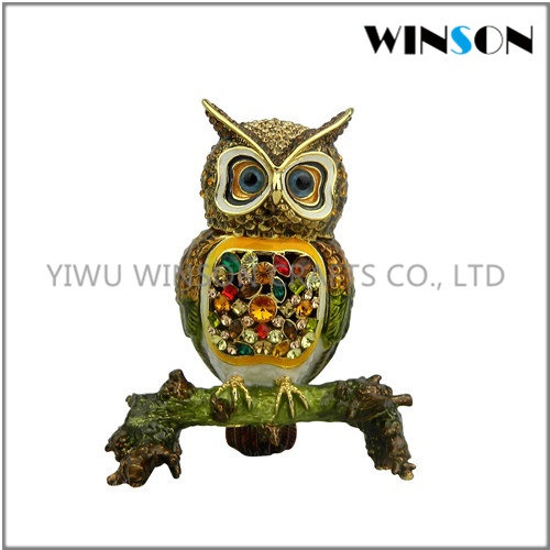 Pewter Jewelry Box / Crytals Owl Jewelry Box