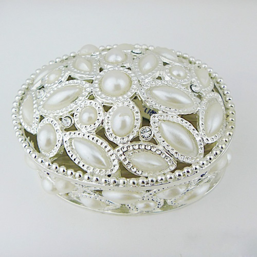 Silver keepsake trinket box/Wedding gift/Oval